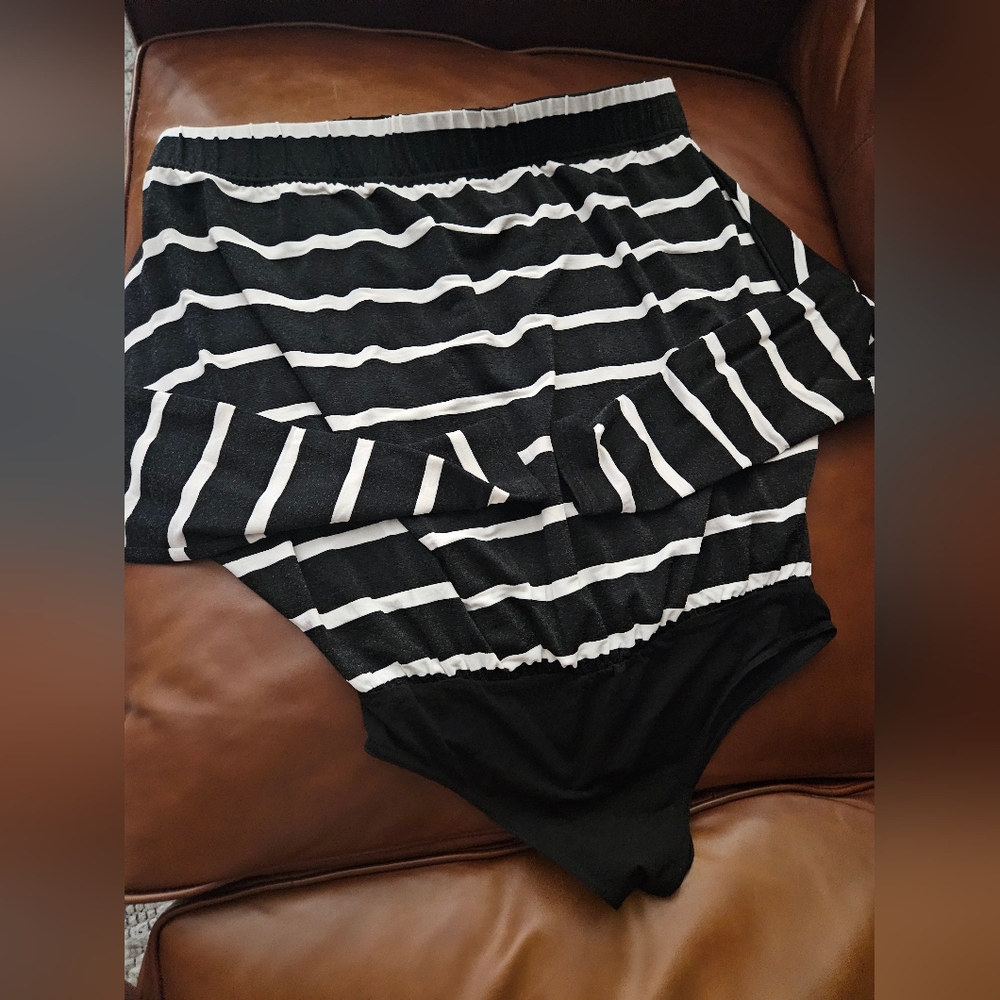 Ramy Brook Desiree Bodysuit Black and White Stripes Small
